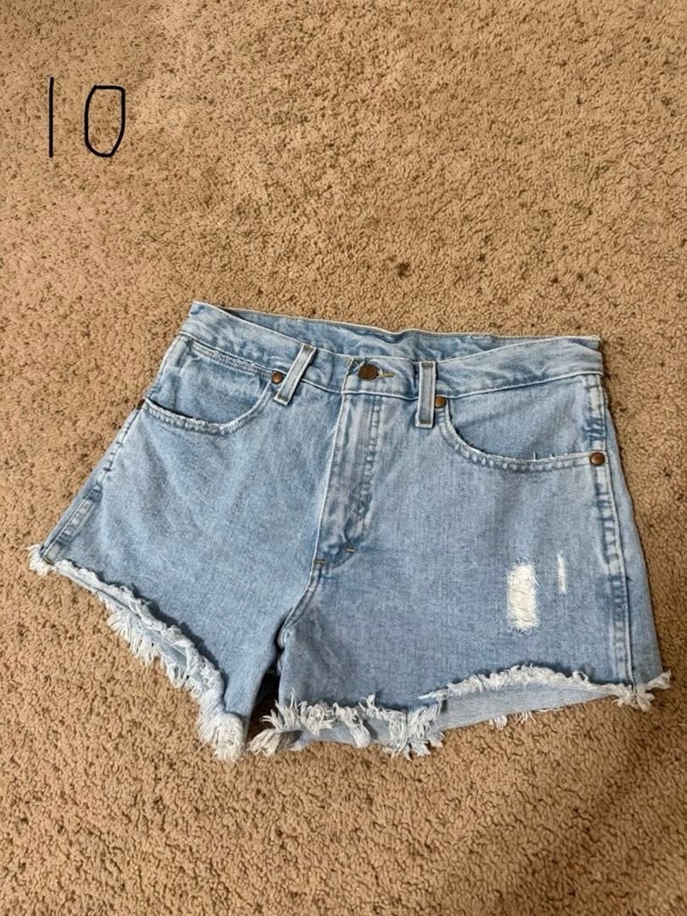 Wrangler Light Blue Distressed Frayed Hem Denim Shorts